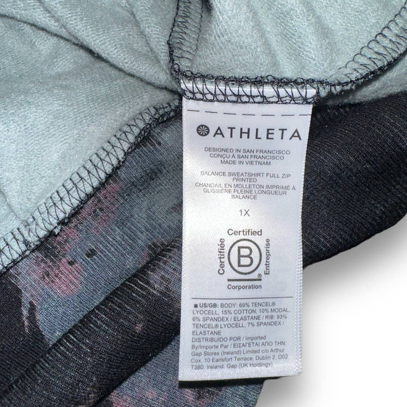 Athleta Hoodie Jacket Black Grey Tie Dye Size 1X Full Zip - Picture 3 of 5